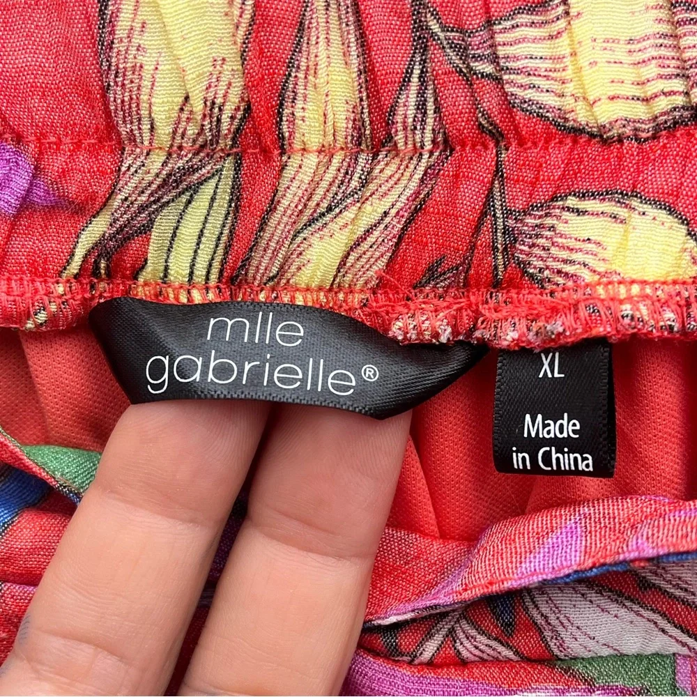 MLLE GABRIELLE | Red Orange Tropical Floral Ruffle Skirt XL - Picture 4 of 6